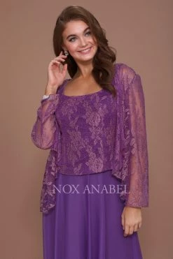 Long Lace Top Dress With Sheer Jacket By Nox Anabel 5076 -Dresses Shop long lace top dress with sheer jacket by nox anabel 5076 long formal dresses nox anabel 114616
