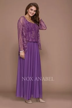 Long Lace Top Dress With Sheer Jacket By Nox Anabel 5076 -Dresses Shop long lace top dress with sheer jacket by nox anabel 5076 long formal dresses nox anabel 594055