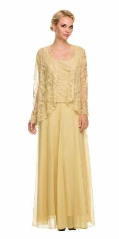 Long Lace Top Dress With Sheer Jacket By Nox Anabel 5076 -Dresses Shop long lace top dress with sheer jacket by nox anabel 5076 long formal dresses nox anabel m gold 468421