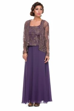 Long Lace Top Dress With Sheer Jacket By Nox Anabel 5076 -Dresses Shop long lace top dress with sheer jacket by nox anabel 5076 long formal dresses nox anabel m plum 332867