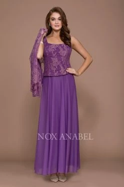 Long Lace Top Dress With Sheer Jacket By Nox Anabel 5076