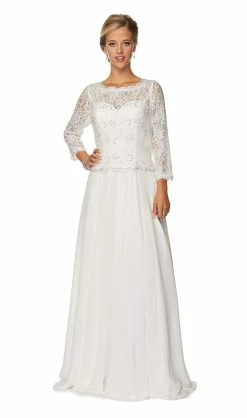 Long Lace Top Peplum Dress With Sheer Sleeves By Juliet 630