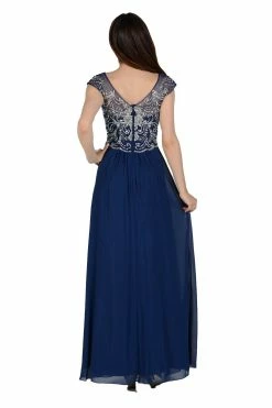 Jeweled Long Chiffon Cap Sleeve Dress By Poly USA 7122 -Dresses Shop long magenta cap sleeve dress with jeweled bodice by poly usa long formal dresses poly usa 186967