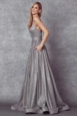 Long Metallic Glitter Pocket Dress By Juliet 203