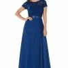 Long Navy Dress With Short-Sleeved Lace Bodice By Poly USA -Dresses Shop long navy dress with short sleeved lace bodice by poly usa long formal dresses poly usa xs navy 510292