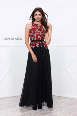 Long Open Back Dress With Embroidered Bodice By Nox Anabel 8275 -Dresses Shop long open back dress with embroidered bodice by nox anabel 8275 long formal dresses nox anabel xs black 654734