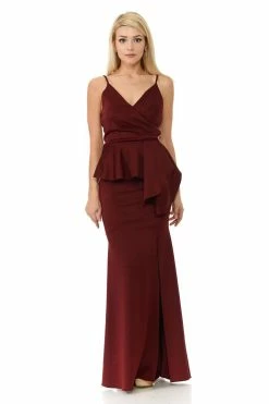 Pleated Long V-Neck Peplum Dress By Lenovia 5174 -Dresses Shop long pleated v neck peplum dress by lenovia 5174 long formal dresses lenovia 144932