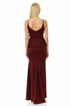 Pleated Long V-Neck Peplum Dress By Lenovia 5174 -Dresses Shop long pleated v neck peplum dress by lenovia 5174 long formal dresses lenovia 929024