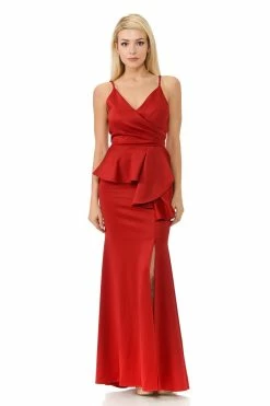 Pleated Long V-Neck Peplum Dress By Lenovia 5174 -Dresses Shop long pleated v neck peplum dress by lenovia 5174 long formal dresses lenovia 952413