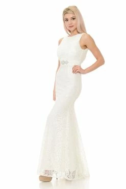 Long Red Lace Dress With Open Bow Back By Lenovia -Dresses Shop long red lace dress with open bow back by lenovia long formal dresses lenovia 497067