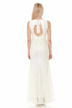 Long Red Lace Dress With Open Bow Back By Lenovia -Dresses Shop long red lace dress with open bow back by lenovia long formal dresses lenovia 628125