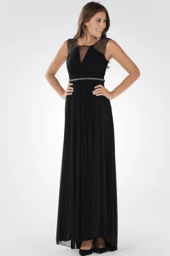 Long Ruched Dress With Sheer Back By Poly USA 7514