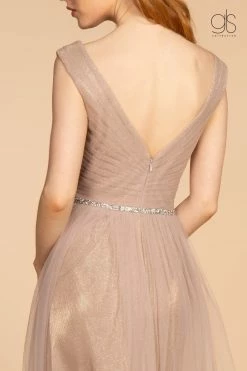 Long Ruched V-Neck Dress With Jeweled Waistband By Elizabeth K GL2560 -Dresses Shop long ruched v neck dress with jeweled waistband by elizabeth k gl2560 long formal dresses elizabeth k 158777