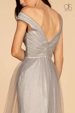 Long Ruched V-Neck Dress With Jeweled Waistband By Elizabeth K GL2560 -Dresses Shop long ruched v neck dress with jeweled waistband by elizabeth k gl2560 long formal dresses elizabeth k 502270