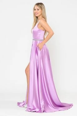 Long Satin V-Neck Dress With Short Skirt By Poly USA 8604 -Dresses Shop long satin v neck dress with short skirt by poly usa 8604 long formal dresses poly usa 377622