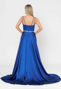 Long Satin V-Neck Dress With Short Skirt By Poly USA 8604 -Dresses Shop long satin v neck dress with short skirt by poly usa 8604 long formal dresses poly usa 486763