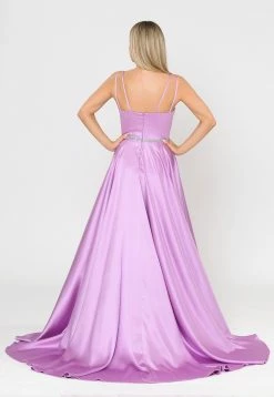 Long Satin V-Neck Dress With Short Skirt By Poly USA 8604 -Dresses Shop long satin v neck dress with short skirt by poly usa 8604 long formal dresses poly usa 583907