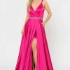 Long Satin V-Neck Dress With Short Skirt By Poly USA 8604 -Dresses Shop long satin v neck dress with short skirt by poly usa 8604 long formal dresses poly usa xs fuchsia 149794