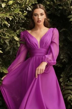 Long Sleeve Chiffon Gown By Cinderella Divine CD0192 -Dresses Shop long sleeve chiffon gown by cinderella divine cd0192 long formal dresses cinderella divine s orchid 415119