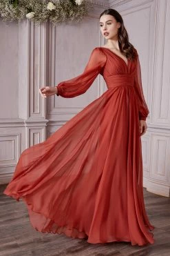 Long Sleeve Chiffon Gown By Cinderella Divine CD0192 -Dresses Shop long sleeve chiffon gown by cinderella divine cd0192 long formal dresses cinderella divine s sienna 174307