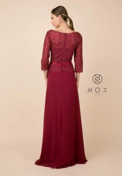 Long-Sleeve Gown With Beaded Lace Bodice By Nox Anabel M520 -Dresses Shop long sleeve gown with beaded lace bodice by nox anabel m520 long formal dresses nox anabel 635964