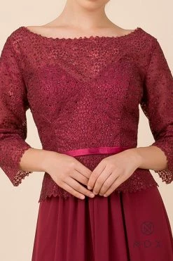 Long-Sleeve Gown With Beaded Lace Bodice By Nox Anabel M520 -Dresses Shop long sleeve gown with beaded lace bodice by nox anabel m520 long formal dresses nox anabel 697351