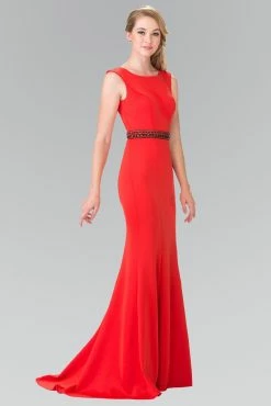 Long Sleeveless Dress With Beaded Waist By Elizabeth K GL2306