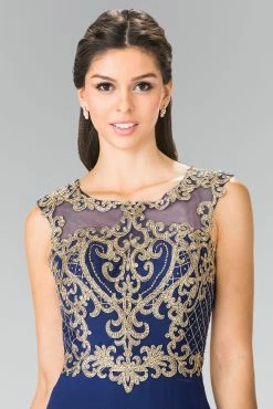 Long Sleeveless Dress With Gold Applique By Elizabeth K GL2316 -Dresses Shop long sleeveless dress with gold applique by elizabeth k gl2316 long formal dresses elizabeth k 203162