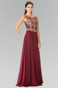 Long Sleeveless Dress With Gold Applique By Elizabeth K GL2316 -Dresses Shop long sleeveless dress with gold applique by elizabeth k gl2316 long formal dresses elizabeth k xs burgundy 625496