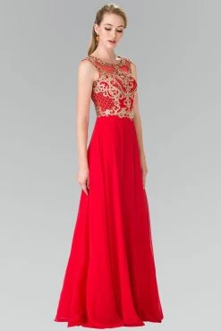Long Sleeveless Dress With Gold Applique By Elizabeth K GL2316 -Dresses Shop long sleeveless dress with gold applique by elizabeth k gl2316 long formal dresses elizabeth k xs red 124105