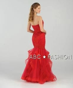 Long Strapless Mermaid Dress With Ruffled Skirt By Poly USA 8198 -Dresses Shop long strapless mermaid dress with ruffled skirt by poly usa 8198 long formal dresses poly usa 341303