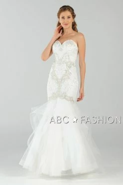 Long Strapless Mermaid Dress With Ruffled Skirt By Poly USA 8198 -Dresses Shop long strapless mermaid dress with ruffled skirt by poly usa 8198 long formal dresses poly usa xs off white 850196