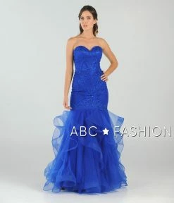 Long Strapless Mermaid Dress With Ruffled Skirt By Poly USA 8198 -Dresses Shop long strapless mermaid dress with ruffled skirt by poly usa 8198 long formal dresses poly usa xs royal blue 422774