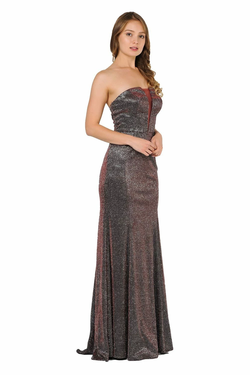Long Strapless Metallic Glitter Dress By Poly USA 8490 4 Long Strapless Metallic Glitter Dress By Poly USA 8490 - Image 2