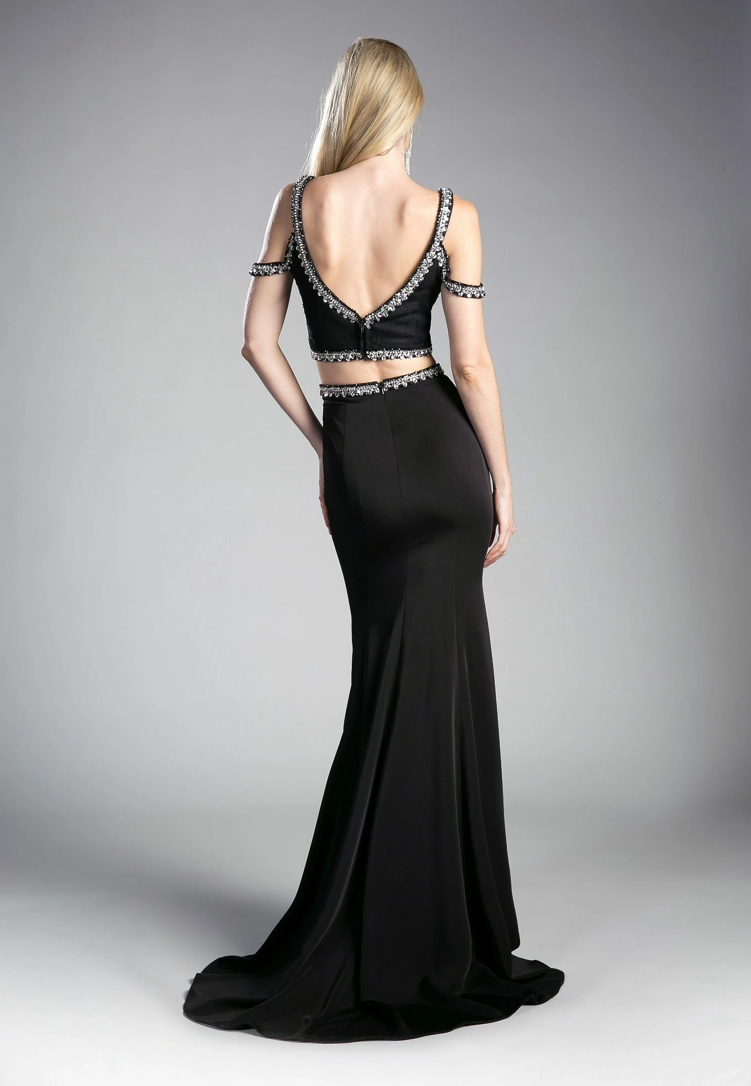 Long Two-Piece Cold Shoulder Dress By Cinderella Divine 13114A 6 Long Two-Piece Cold Shoulder Dress By Cinderella Divine 13114A - Image 4