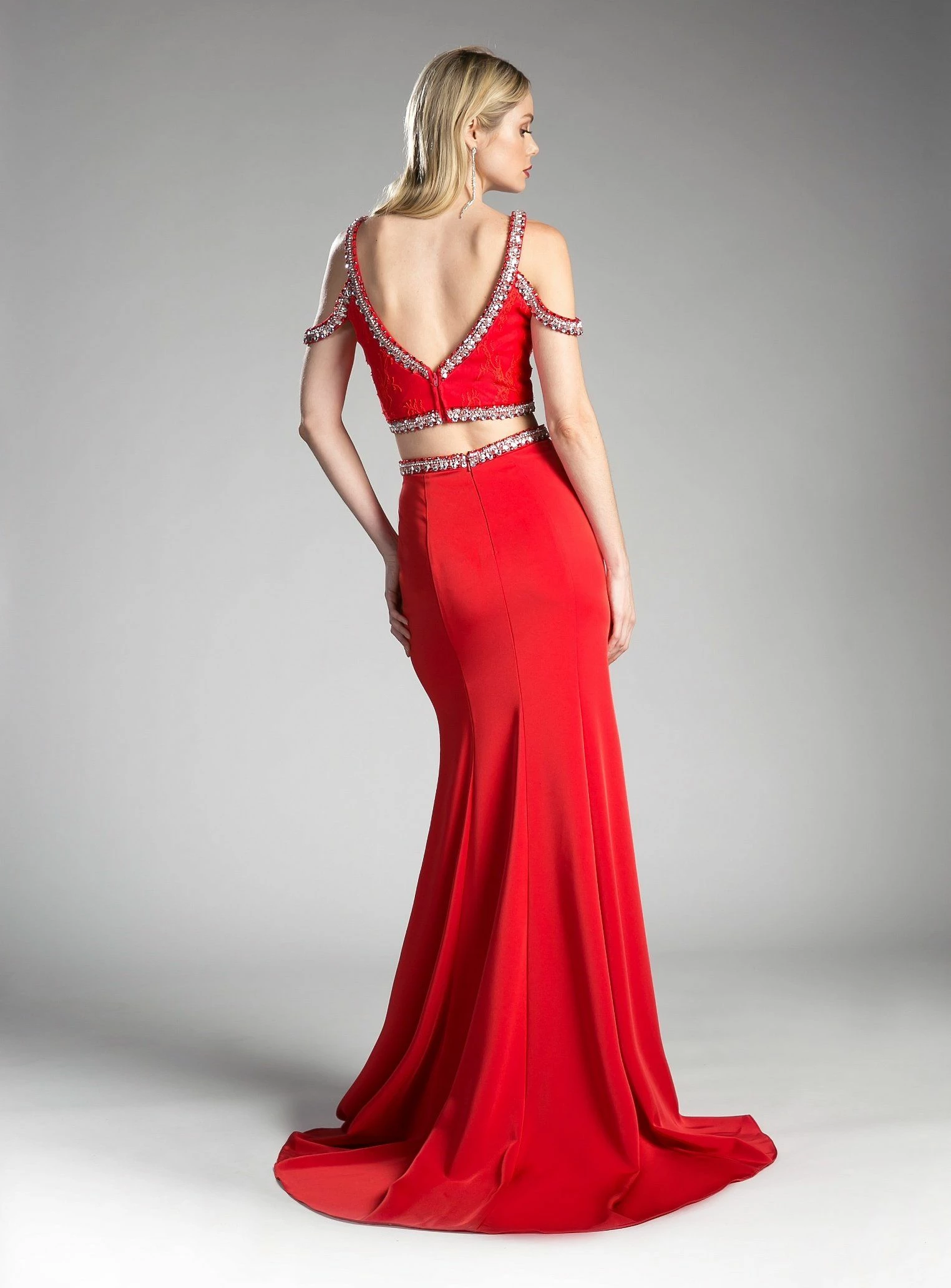 Long Two-Piece Cold Shoulder Dress By Cinderella Divine 13114A 4 Long Two-Piece Cold Shoulder Dress By Cinderella Divine 13114A - Image 2