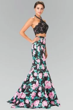 Long Two-Piece Floral Print Halter Dress By Elizabeth K GL2259 -Dresses Shop long two piece floral print halter dress by elizabeth k gl2259 long formal dresses elizabeth k 640617