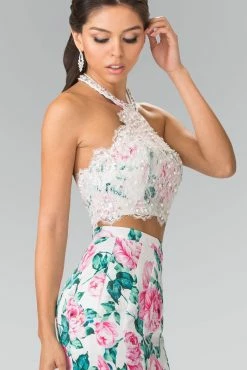 Long Two-Piece Floral Print Halter Dress By Elizabeth K GL2259 -Dresses Shop long two piece floral print halter dress by elizabeth k gl2259 long formal dresses elizabeth k 948654