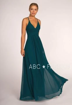 Long V-Neck Chiffon Dress With Pleated Bodice By Elizabeth K GL2609 -Dresses Shop long v neck chiffon dress with pleated bodice by elizabeth k gl2609 long formal dresses elizabeth k xs teal blue 312642