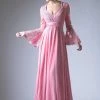 Long Lace Bell Sleeve Dress By Cinderella Divine CR774 -Dresses Shop long v neck dress with lace bell sleeves by cinderella divine cr774 long formal dresses cinderella divine 6 dusty rose 193996