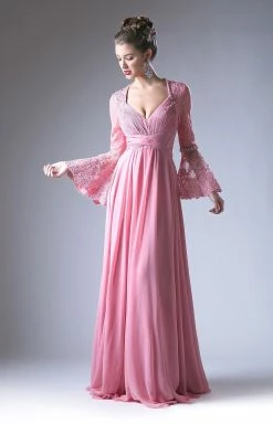 Long Lace Bell Sleeve Dress By Cinderella Divine CR774