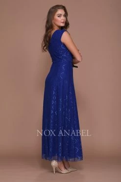 Long V Neck Lace Dress With Jacket By Nox Anabel 5140 -Dresses Shop long v neck lace dress with jacket by nox anabel 5140 long formal dresses nox anabel 853890