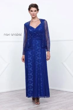 Long V Neck Lace Dress With Jacket By Nox Anabel 5140 -Dresses Shop long v neck lace dress with jacket by nox anabel 5140 long formal dresses nox anabel 867496