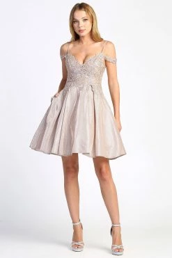 Metallic Glitter Short Cold Shoulder Dress By Adora 1010 -Dresses Shop metallic glitter short cold shoulder dress by adora 1010 short cocktail dresses adora design xs rose 716199