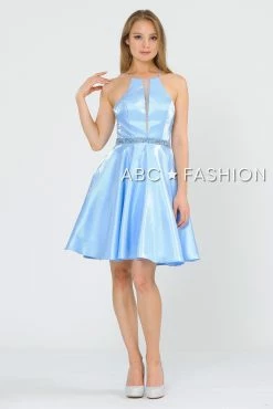 Metallic Knit Short A-Line Knee Length Dress By Poly USA 8236 -Dresses Shop metallic knit short a line knee length dress by poly usa 8236 short cocktail dresses poly usa xs light blue 254783