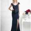 Fitted Cap Sleeve Lace Dress With Slit By Cinderella Divine DS317 -Dresses Shop mock two piece dress with slit by cinderella divine ds317 long formal dresses cinderella divine 6 navy blue 596319