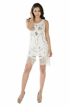 Navy Short Sequined Flapper Fringe Dress By Poly USA -Dresses Shop navy short sequined flapper fringe dress by poly usa short cocktail dresses poly usa xs off white 386940