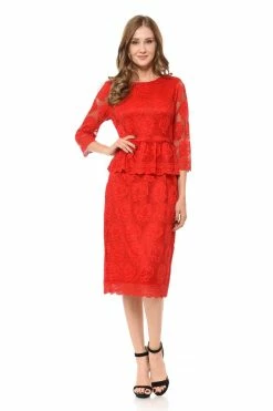 Nude Short Floral Lace Dress With Sleeves By Lenovia 26 Nude Short Floral Lace Dress With Sleeves By Lenovia -Dresses Shop nude short floral lace dress with sleeves by lenovia short cocktail dresses lenovia s red 538805