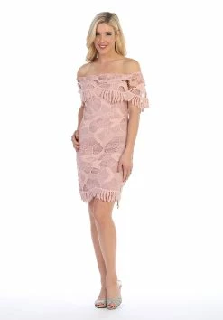 Off The Shoulder Short Flounce Lace Dress By Celavie 8508 -Dresses Shop off the shoulder short flounce lace dress by celavie 8508 short cocktail dresses celavie 264238