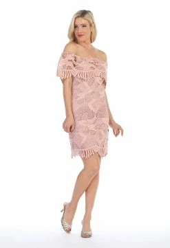 Off The Shoulder Short Flounce Lace Dress By Celavie 8508